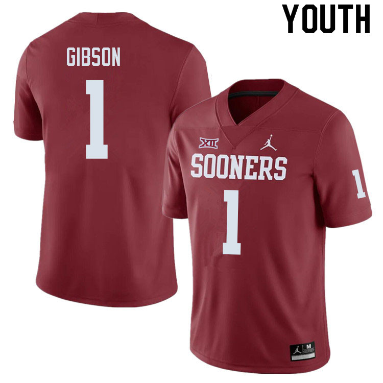 Youth #1 Jayden Gibson Oklahoma Sooners College Football Jerseys Sale-Crimson